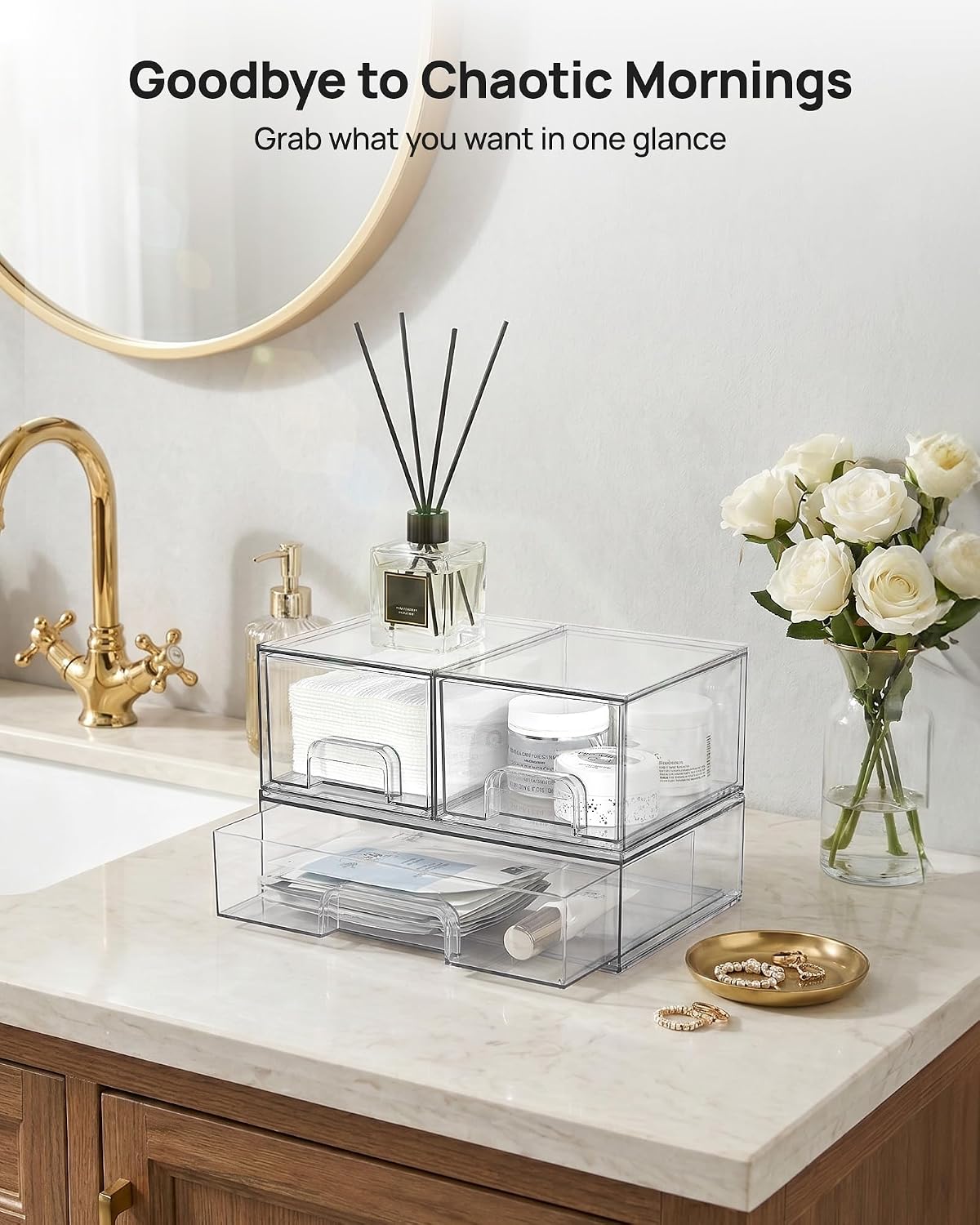 Vtopmart Clear Stackable Storage Drawers Set of 4, Plastic Organizer Bins