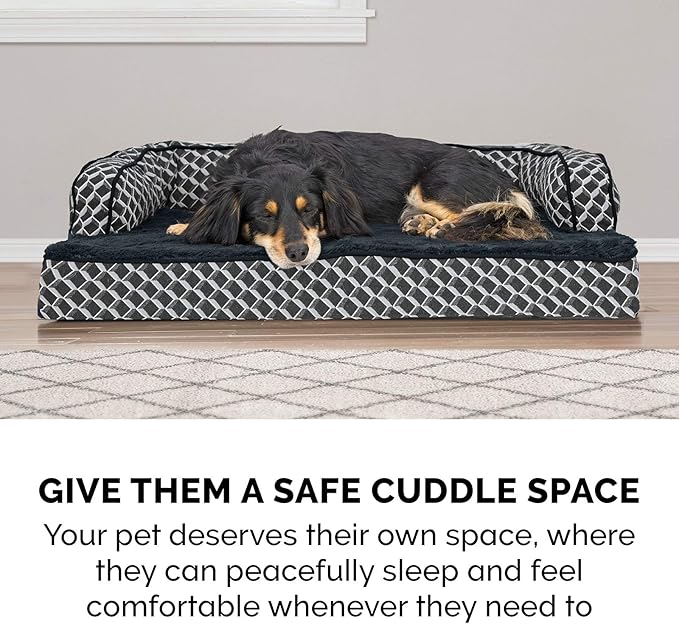 Furhaven Comfy Couch Plush & Décor Sofa-Style Egg Crate Orthopedic Foam Dog Bed - Diamond Gray, Small