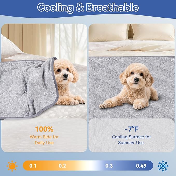 Premium Dog Cooling Blanket,Ultra-Soft & Lightweight Reversible Throw for Dogs,Washable Pet Throw Blanket with Q-MAX>0.4 for Summer,Couch Protector & Dog Bed Cover & Reusable & Built-in Strap 60x80
