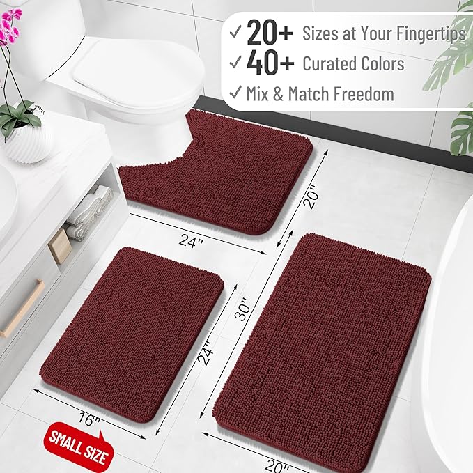 OLANLY Large Bathroom Rugs 50x30, Soft Absorbent Chenille Bath Rugs, Rubber