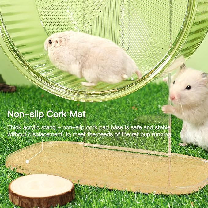 Super-Silent Hamster Exercise Wheel: Silent Spin Toys Hamster Running Wheels with Height Adjustable Stand for Hamsters Gerbils Mice Or Other Small Animals -8.5inch Clear