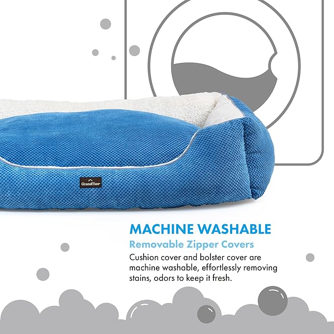 GRANDTIES Fluffy Dog Beds for Small Medium Large Dogs & Cats, Machine Washable Dog Bed, Rectangle Breathable Soft Calming Sleeping Warming Pet Beds with Waterproof & Non-Slip Bottom (XL 40", Azure)