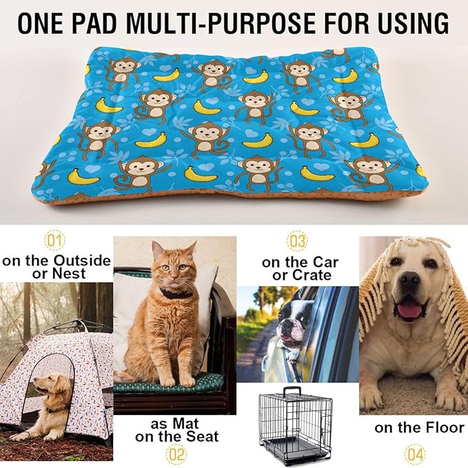 Monkey Banana Pet Bed Cute Dog Bed Mat Absorbing Non Slip Pad Pet Sleeping Mat for Small, Medium, and Large Dogs Puppy Cat 24 in x 18 in