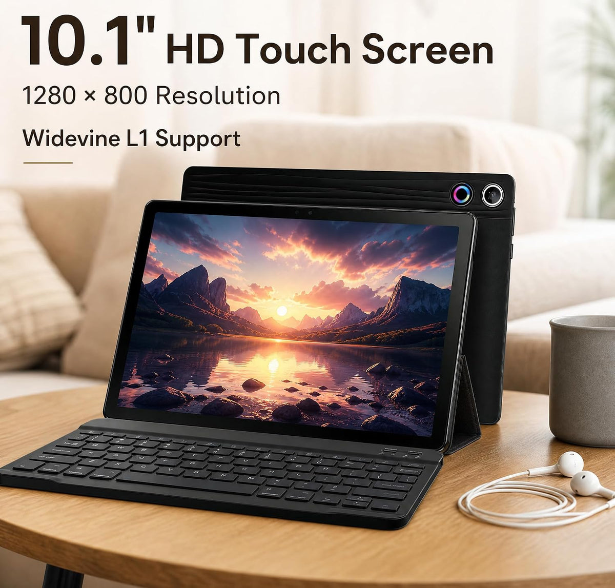 Jeazans Android 16 Tablet 10.1 Inch, 2-in-1 Tablet Bundle with Keyboard, Wireless Mouse, Stylus, Leather Case, Dual Camera, 64GB Storage+4TB Expansion, Portable Laptop for Students & Business
