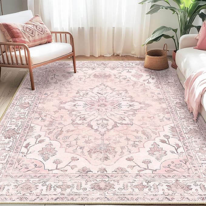 RELEANY Area Rugs 5'x7' Washable Non-Slip, Floral Vintage Distress Medallion