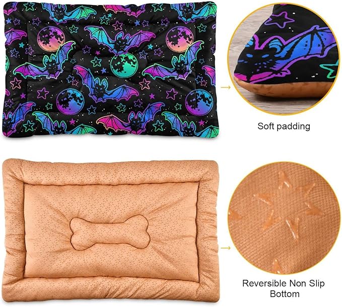 Pet Bed Halloween Bat Moon Dog Bed Mat Absorbing Non Slip Pad Pet Sleeping Mat for Small, Medium, and Large Dogs Puppy Cat 36 in x 24 in
