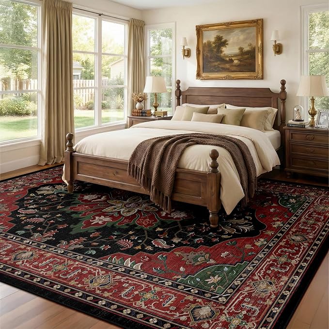 RELEANY Area Rugs 7'x10' Washable Non-Slip, Floral Vintage Distress Medallion