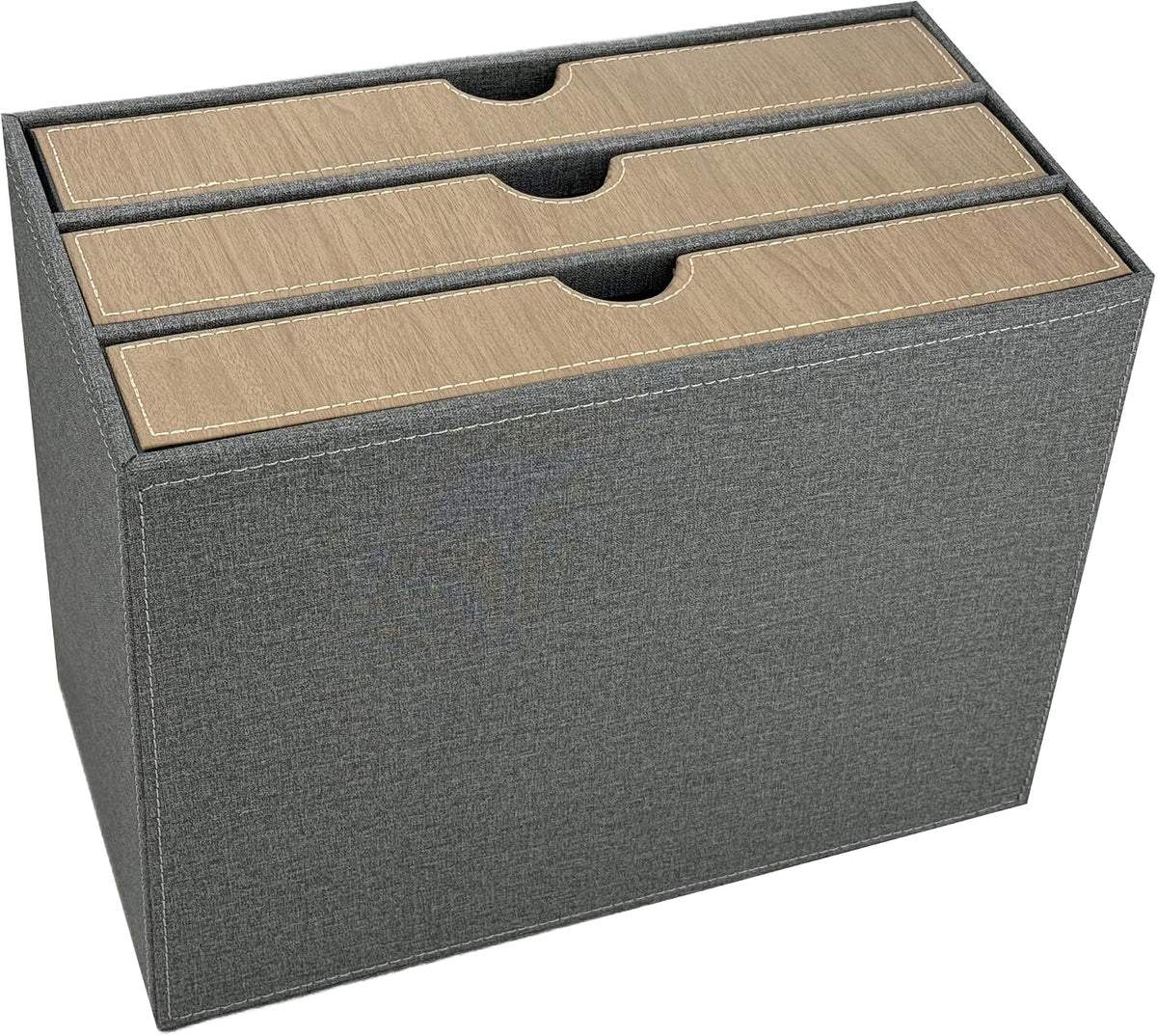 3-Drawer Leather Desk Organizer with A4 File Holder-Stackable Modular Storage Box for Office Supplies,Files,Bills & Jewelry-Space-Saving Design for Home Office,Desk & Workspace(Grey Cloth)