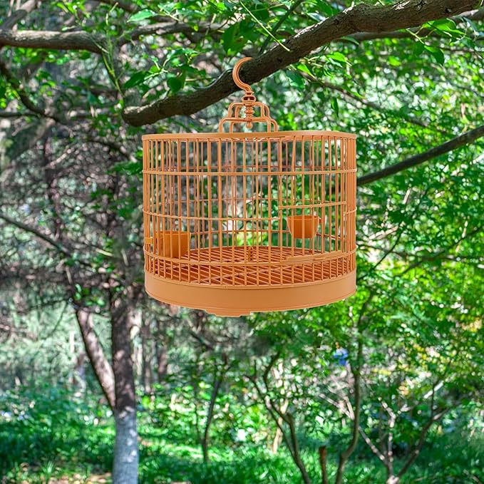 Milisten Small Bird Cage with Feeder Plastic Round Hanging Bird House Carrier with Hook for Small Birds Parakeets Finches Cockatiels B