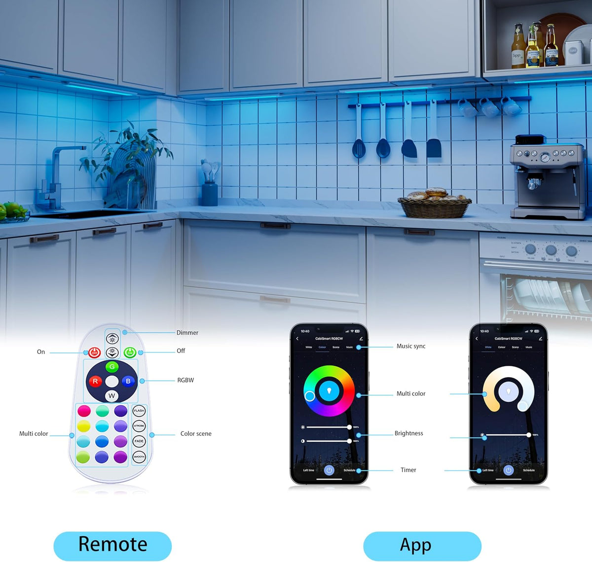 Smart Under Cabinet Lights, LED Light Bar, White & RGB Multi Color Changing Counter Lighting. Alexa Google App Controlled Lamp for Kitchen ,Shelf, Bookcase, above Sink, Desk (1-Bar 20 Inch Kit)