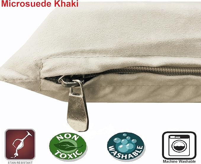 Dogbed4less Shredded Memory Foam Pillow Dog Bed with Waterproof Liner and Machine Washable Cover (Khaki Microsuede, Large 48"X29")