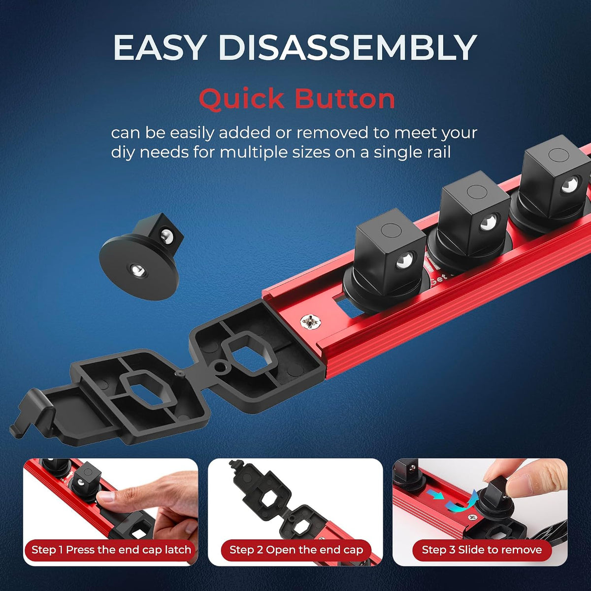 Reniteco Magnetic Socket Organizer Set, 3-Pack 1/4” Socket Rails