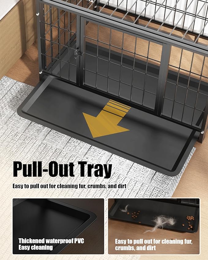 32 Inch Dog Crate, Escape Proof Dog Cage with Dual Door Lock, Removable Tray for Easy Cleaning, Dog Kennel Indoor Outdoor Use