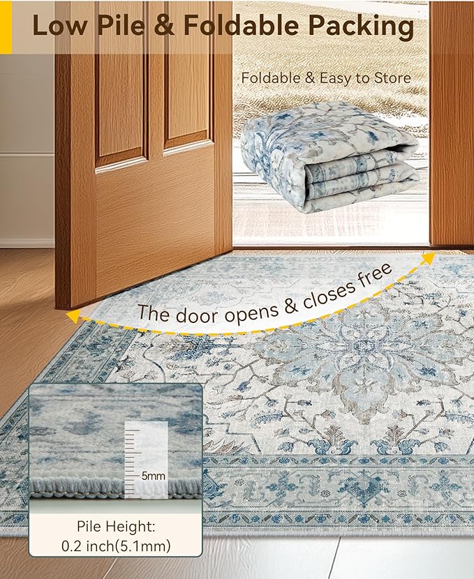 RELEANY Area Rugs 7'x9' Washable Non-Slip, Floral Vintage Distress Medallion