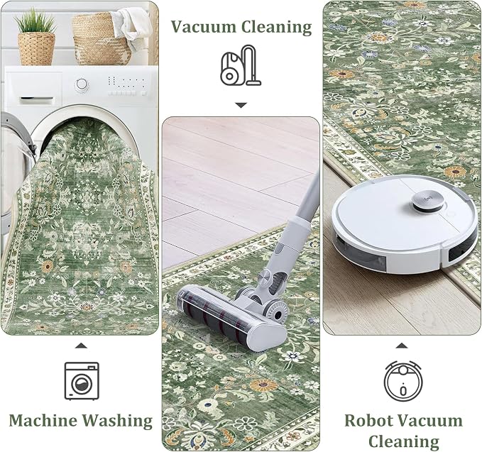 Yamaziot Washable Runner Rug 2x7 – Non Slip Boho Floral Hallway Runner Rug