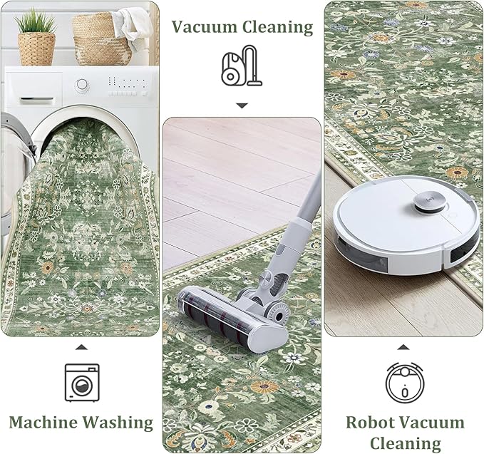 Yamaziot Washable Runner Rug 3x8 – Large Floral Non Slip Boho Hallway Runner Rug