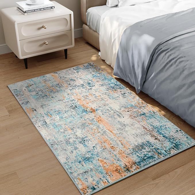 Entrance Rugs Indoor 2x3 Blue Entry Rug Washable Abstract Small Area Rug