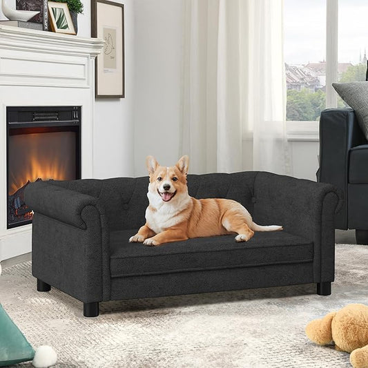 Dog Couch for Large Dogs, Elevated Durable Pet Sofa Bed, 24" W Comfortable Modern and Stylish Dog Sofa Couch with Dry Cleanable Fabric, Furniture for Medium & Large Breed (Black)