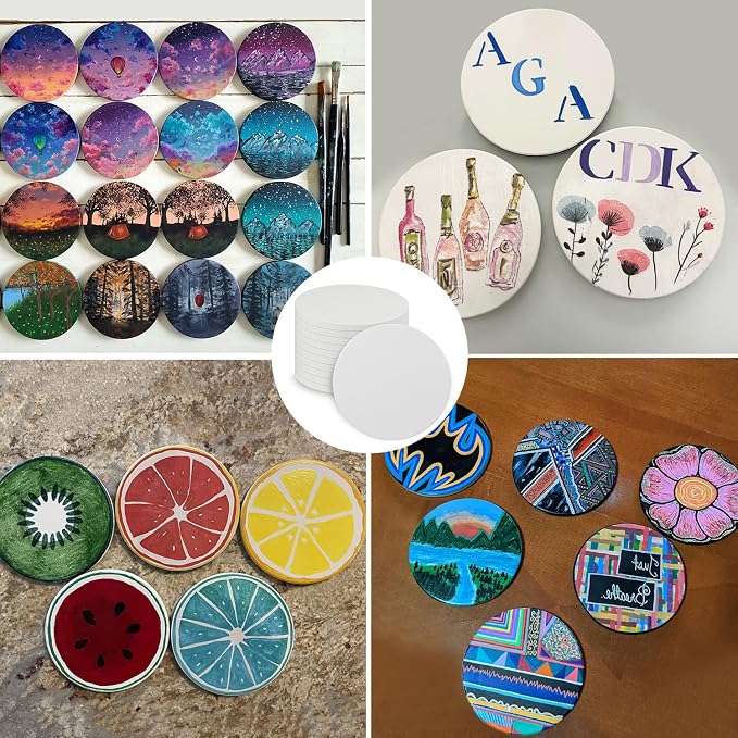 GNIEMCKIN 50 Pieces 3.54 Inch Round Blank Ceramic Coasters, Unglazed Ceramic