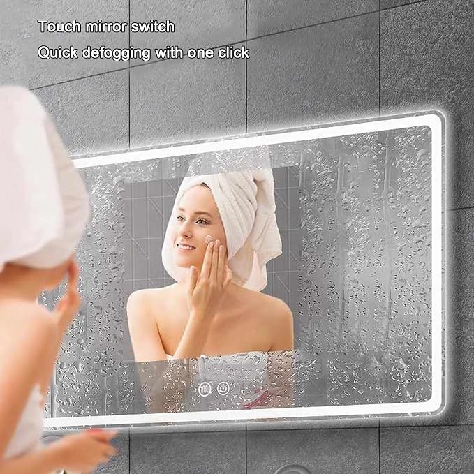 Smart Lighted Bathroom Mirror for Wall，Illuminated LED Bathroom Mirror，Lighted