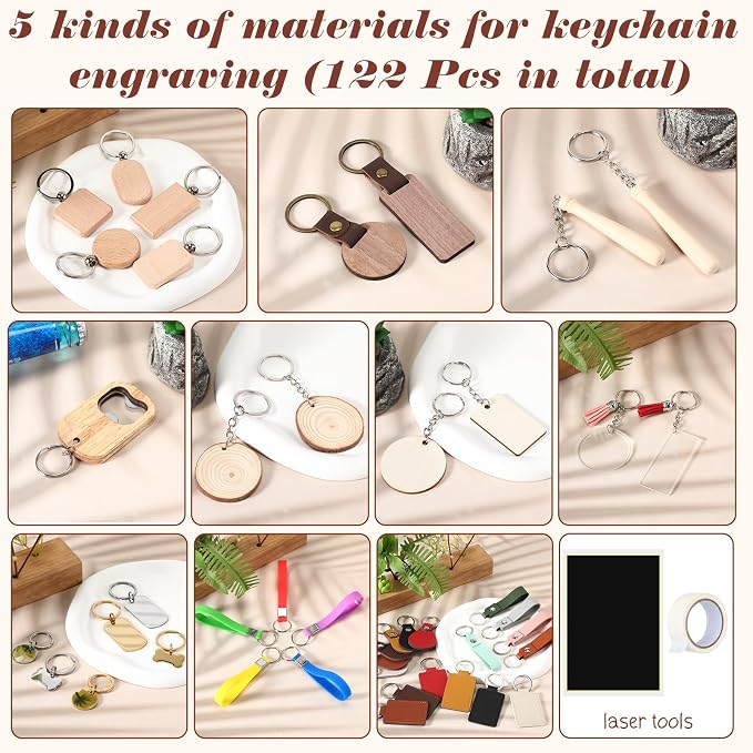 Tondiamo 122 Pcs Laser Engraving Blanks Keychains Bulk Laser Cutting Engraving