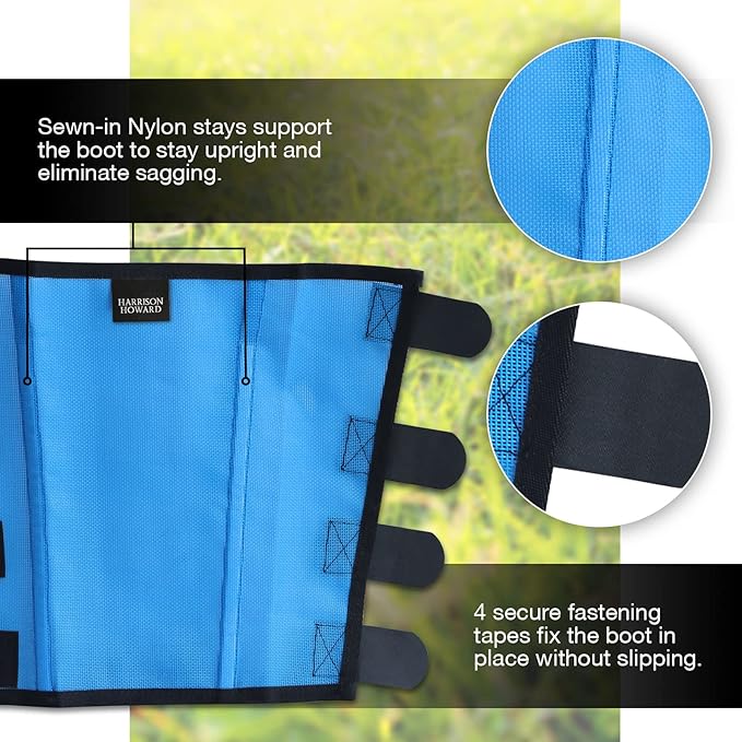 Harrison Howard Loose Fitting Fly Boots UV-Protective Extra Tough Mesh Ventilated Four Fasteners Stay-on Design Protect Horse Legs & Stomp-Reducing Set of 4 Sky Blue Large
