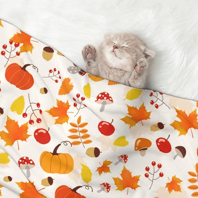 Fall Blanket for Dog Cat - Pumpkin Mushroom Throw Blanket 40x30 Halloween Autumn Pet Blanket for Couch Sofa Bed