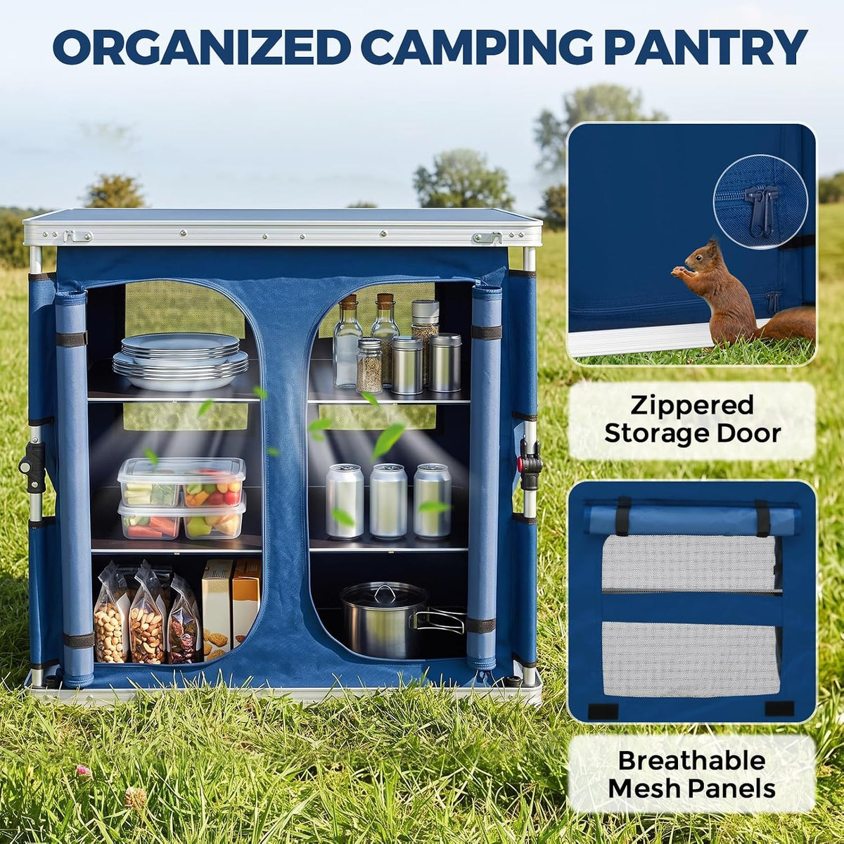EAGLE PEAK Double Folding Camping Table with Storage Organizer and Side Pockets, Portable Outdoor Portable Camping Table for BBQ, Picnic and Tailgating, Carry Bag Included, Blue