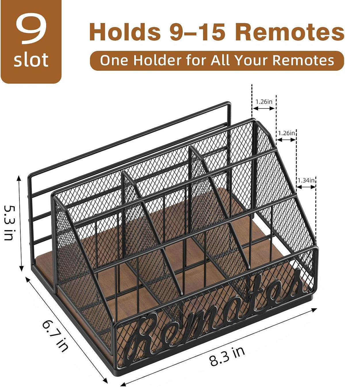 9-Slot Remote Control Holder, Farmhouse Remote Caddy, Brown+Black