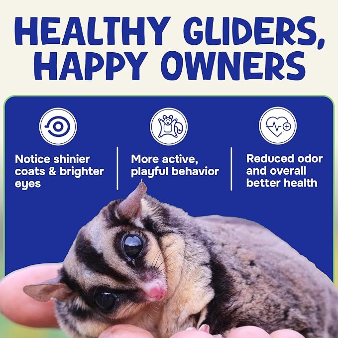 Happy Glider Premium Sugar Glider Food - High Protein, Calcium, Vitamins and Minerals, Complete Nutrition for Small Animals and Exotic Pets, 2 Months Supply - Fruity, 1.5 lbs