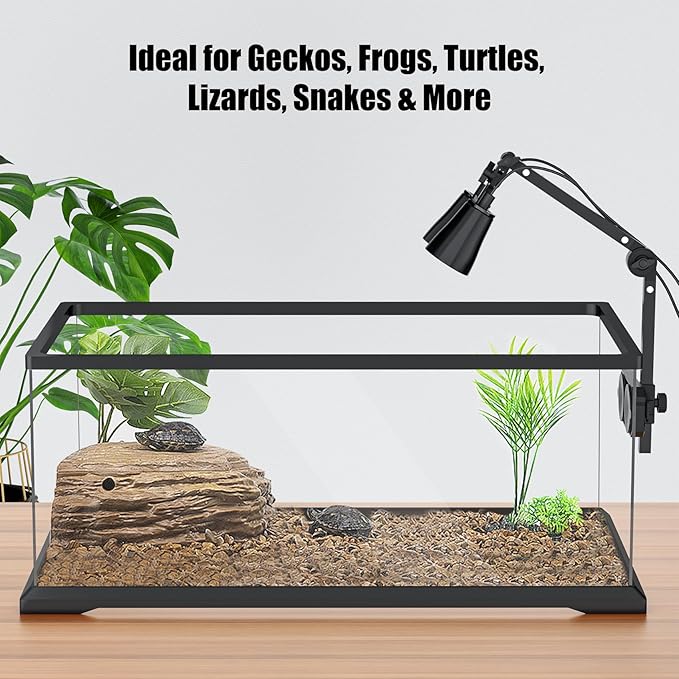 Dual Reptile Lamp Stand with Suction Cups, Adjustable Bracket for Terrariums, Dual‑Head Heat & Basking Lamp Holder with Ceramic Sockets and Separate Switches