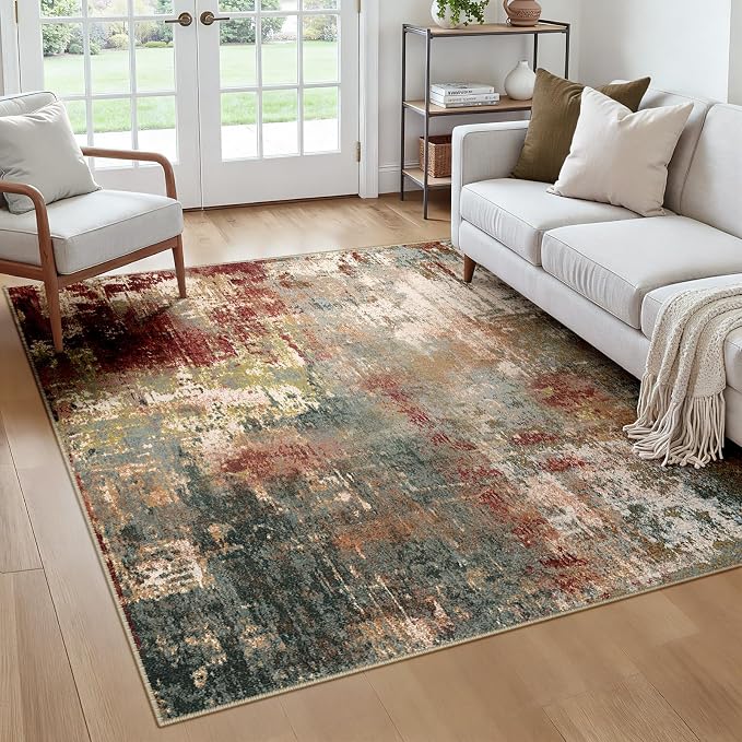 RELEANY Washable Area Rugs Square 6ft Non-Slip Modern Abstract Soft