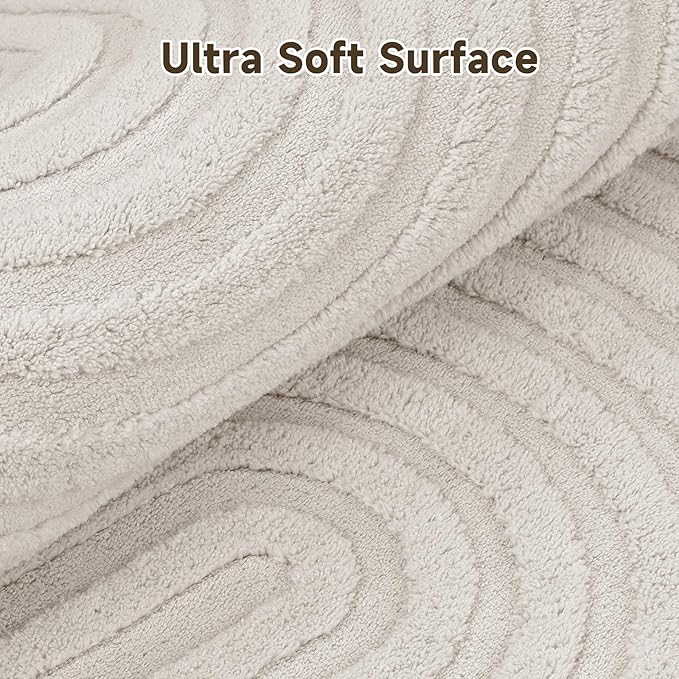 Pauwer 3x12 Washable Area Rugs for Living Room Modern Beige Solid Color Soft