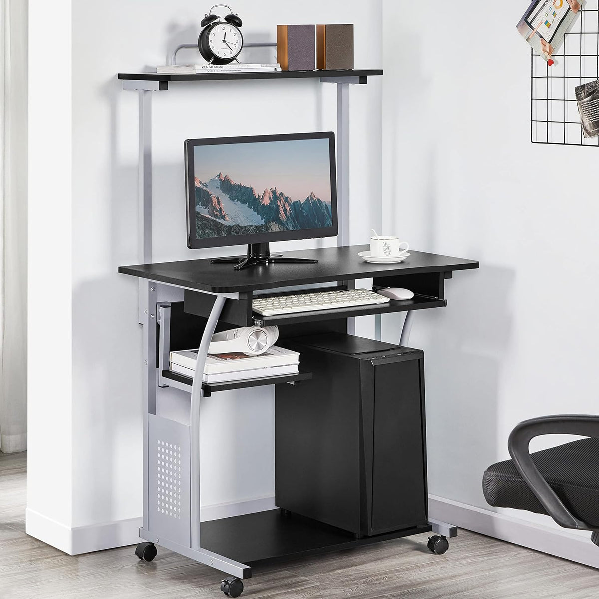 Topeakmart Compact Rolling Computer Cart with Keyboard Tray & Shelf, Black