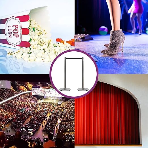 CCW Series RBB-100 - Set of 2 Stanchion Retractable Belt Barriers (9 Foot Belt, Dark Blue Belt with Satin Stainless Steel Post)