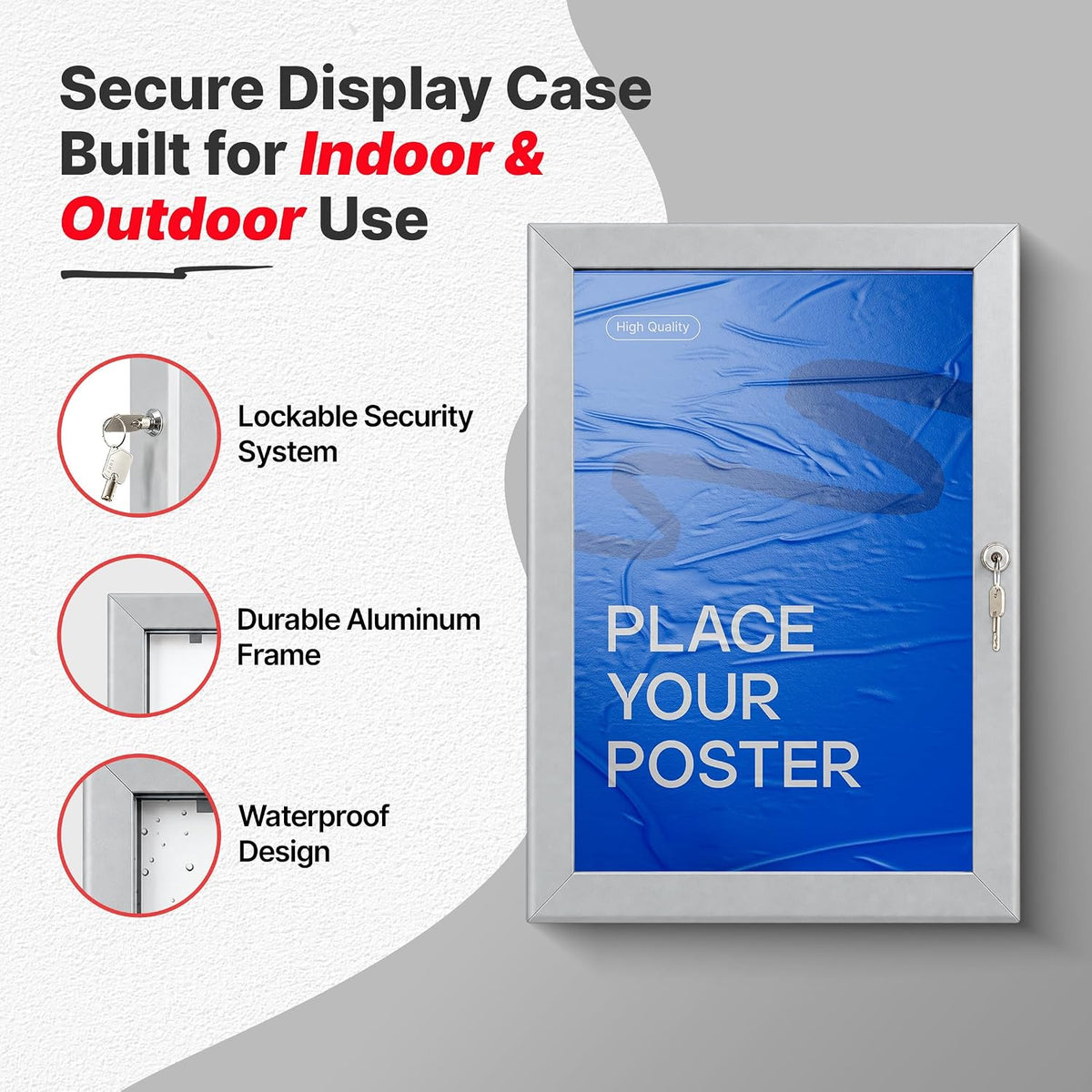 SECO Lockable Bulletin Board | Waterproof | 8.5" x 11" | Silver