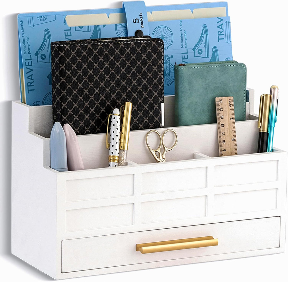 Desk Organizer with Drawer, Countertop Bill Mail Organizer and File Storage