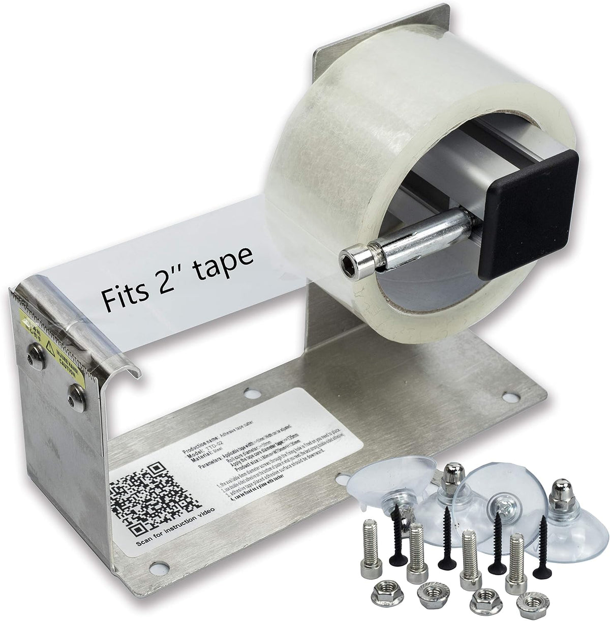 2 inches Desktop Table Top/Wall Mounted Tape and Label Dispenser, Large Desktop Tape Dispenser for 2'' Tape, Stainless Steel Frame with Sucktion Cup Sucker TTD-02