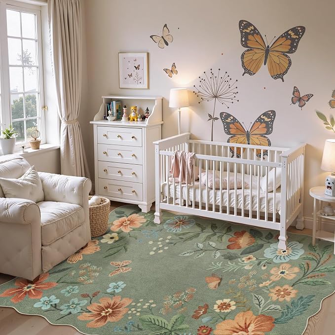 Lahome Floral Machine Washable Rug, 3x5 Rug Non Slip Soft Bedroom Rugs