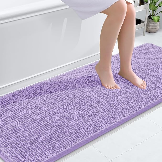 OLANLY Bathroom Runner Rugs 70x24, Soft Absorbent Chenille Bath Rugs, Rubber