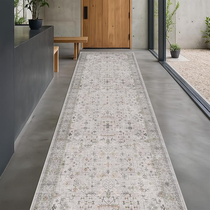 Hazo Haus Light Gray Washable 2'6"x10' Wide Hallway Runners, Kitchen Runner Rug