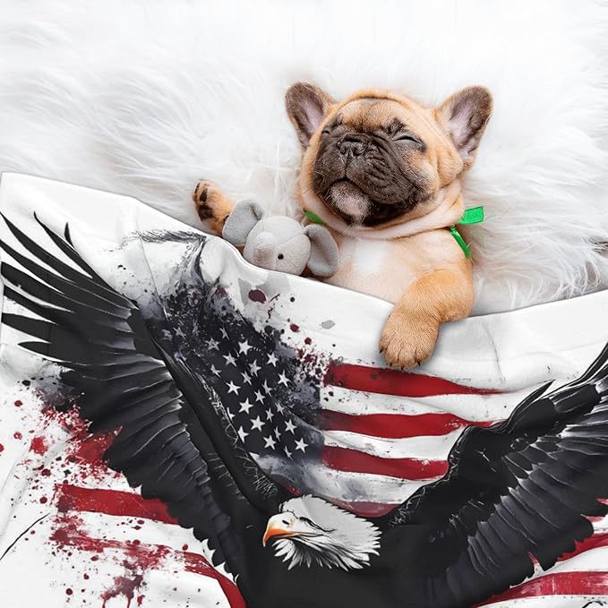 Waterproof Dog Blanket Soft Pet Blanket for Puppy Cat, Fleece Cat Throw Blankets for Furniture Bed Couch Sofa Reversible - American Flag Eagle Art