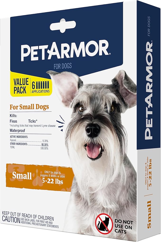 PetArmor for Dogs, Flea and Tick Treatment for Small Dogs (5-22 Pounds), Includes 6 Month Supply of Topical Flea Treatments