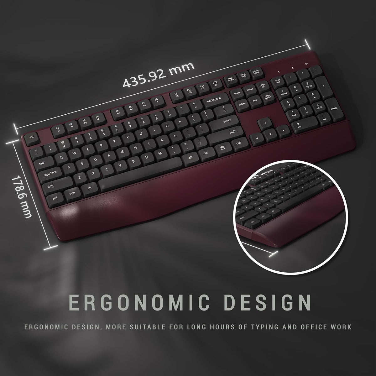 MPTOG Ergonomic Wireless Keyboard and Mouse Combo, Claret