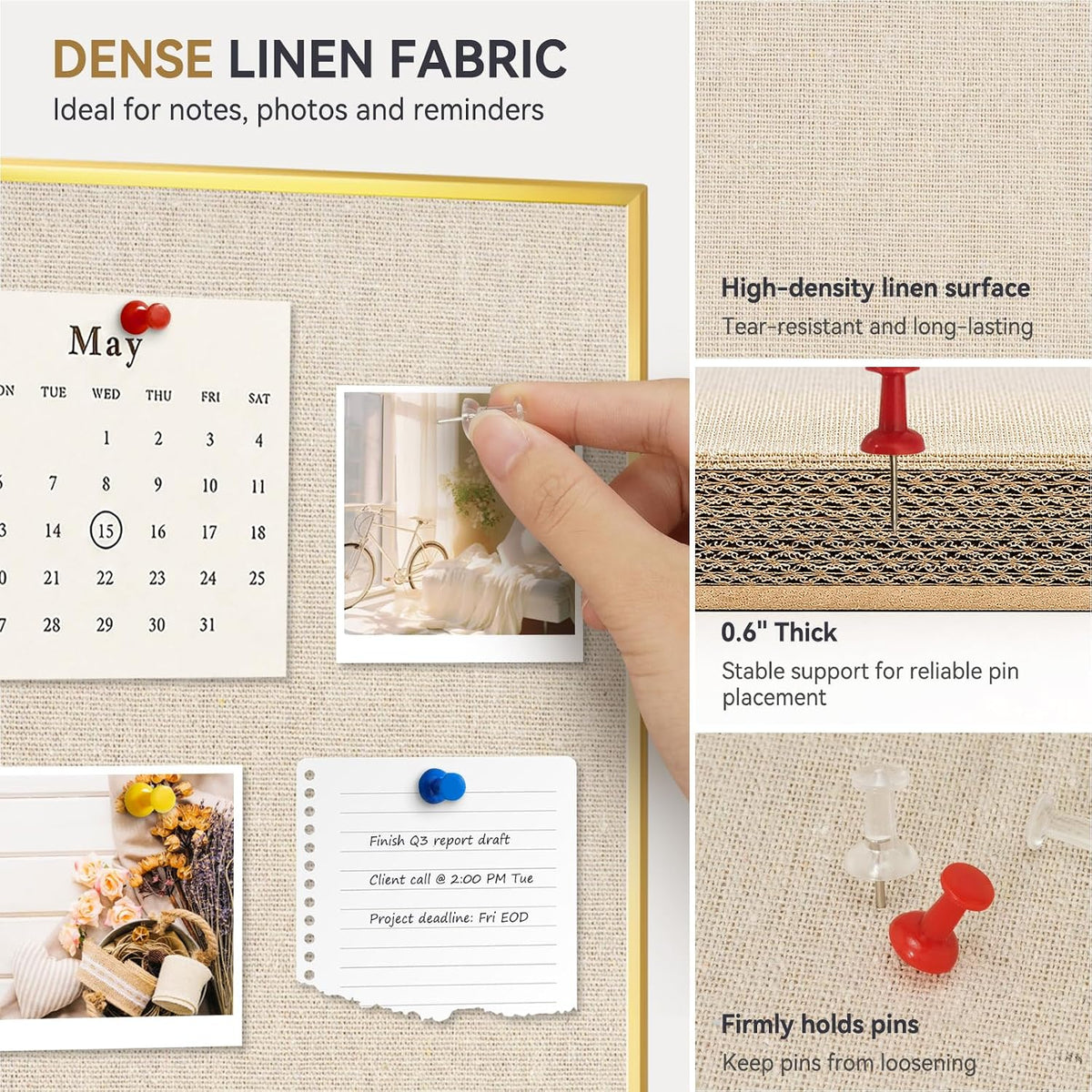 Whiteboard Bulletin Board Combo, 36"x24" Dry Erase Linen Cork Board