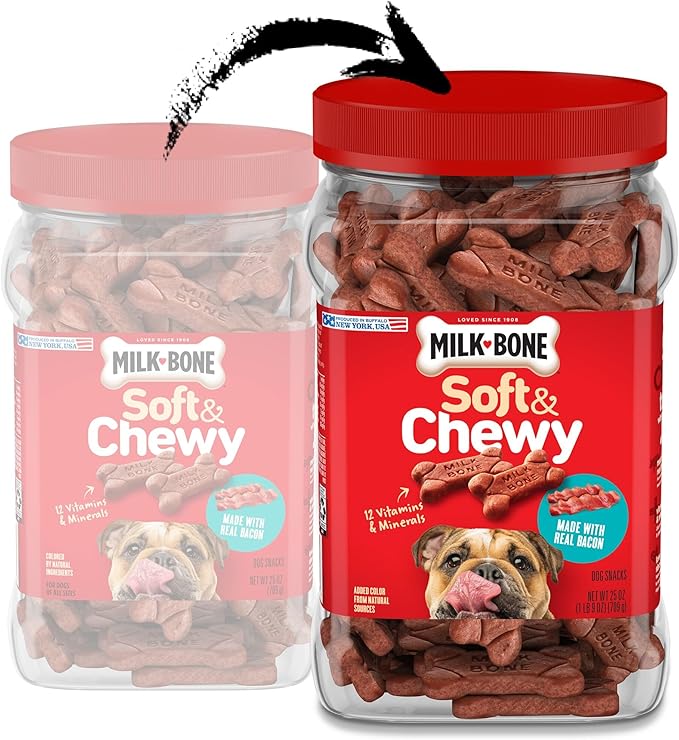 Milk-Bone Soft & Chewy Dog Treats Made with Real Bacon, 25 Ounce, (Pack of 2)