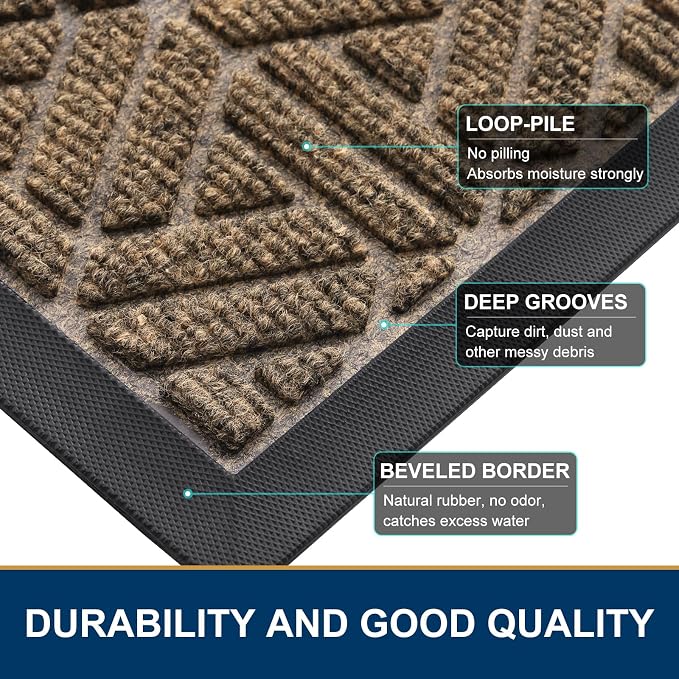 Smiry Front Door Mat Outside Entrance, Heavy Duty Sturdy Natural Rubber Doormat