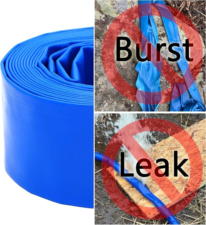 DAVCO 2" x 50 ft Pool Backwash Hose, Heavy Duty Reinforced Blue PVC Lay Flat