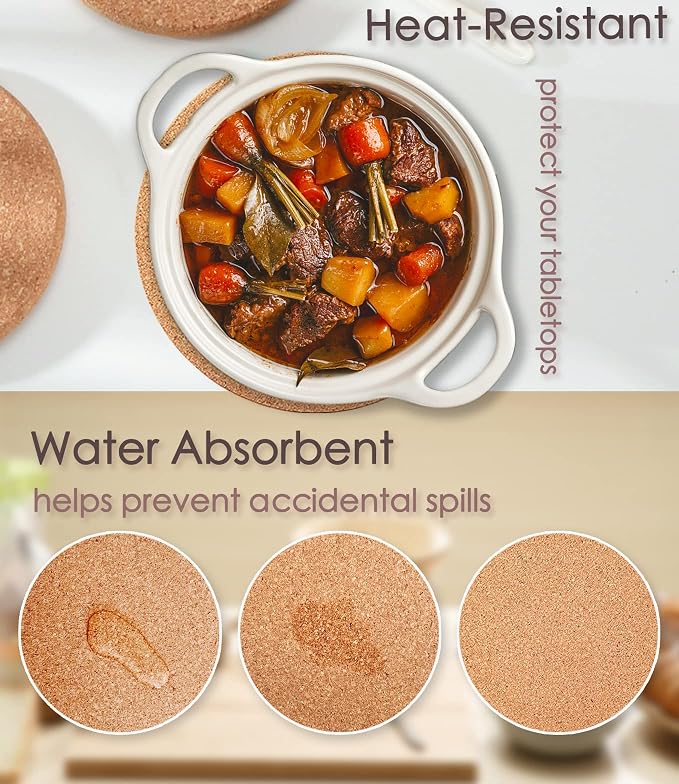 Cork Trivets for Hot Dishes, Hot Pots and Pans, 10 Inch 6 Pcs | High Density