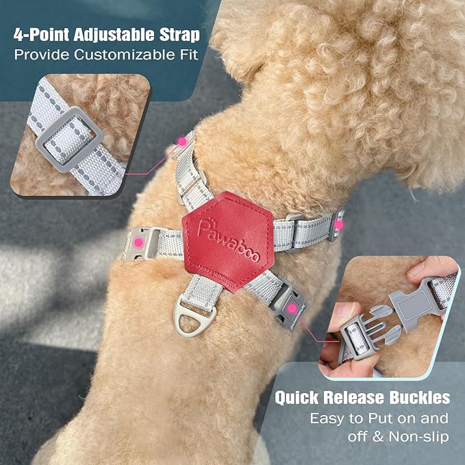 Pawaboo Small Dog Harness and Leash Set, Puppy Harness X-Frame No Pull No Choke, Dog Vest Harness Adjustable for Small Medium Sized Dogs,Soft Breathable Pet Harness for Walking Outing, S, Pink Plaid